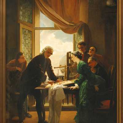 Antonio Muzzi, Luigi Galvani compie esperimenti alla presenza dei famigliari, 1862